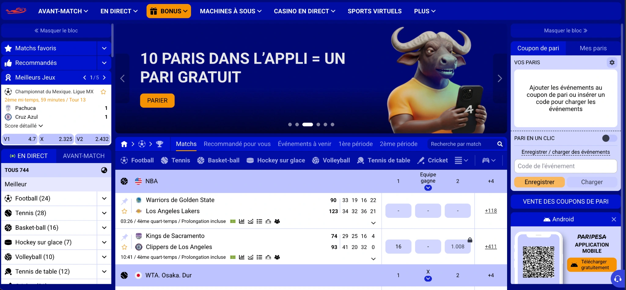 Interface PariPesa Togo : sports en direct, coupon de pari et promotion dans l’application. Les scores, cotes et offres de la capture évoluent.